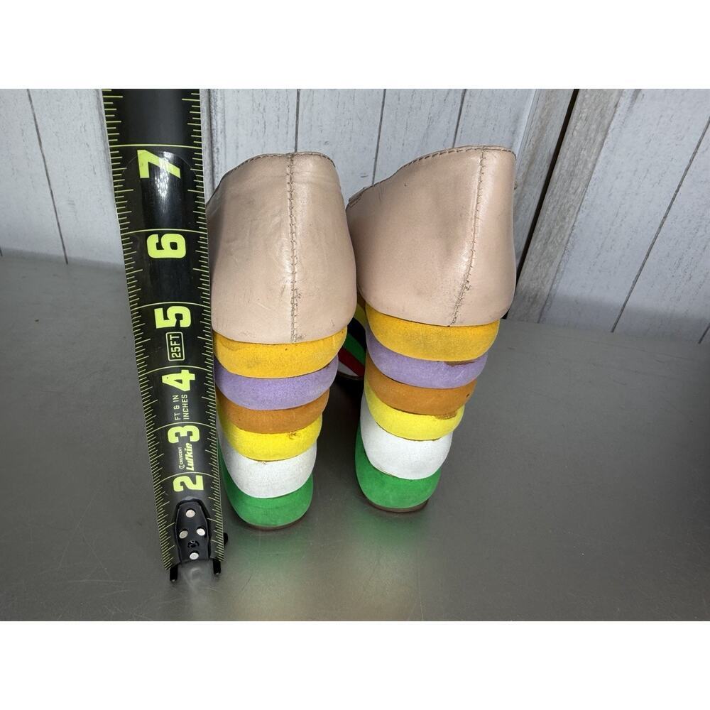 Jeffrey Campbell “Salvatore” Peep Toe Leather & Rainbow Platform Heels Sz 6 RARE - Picture 6 of 8